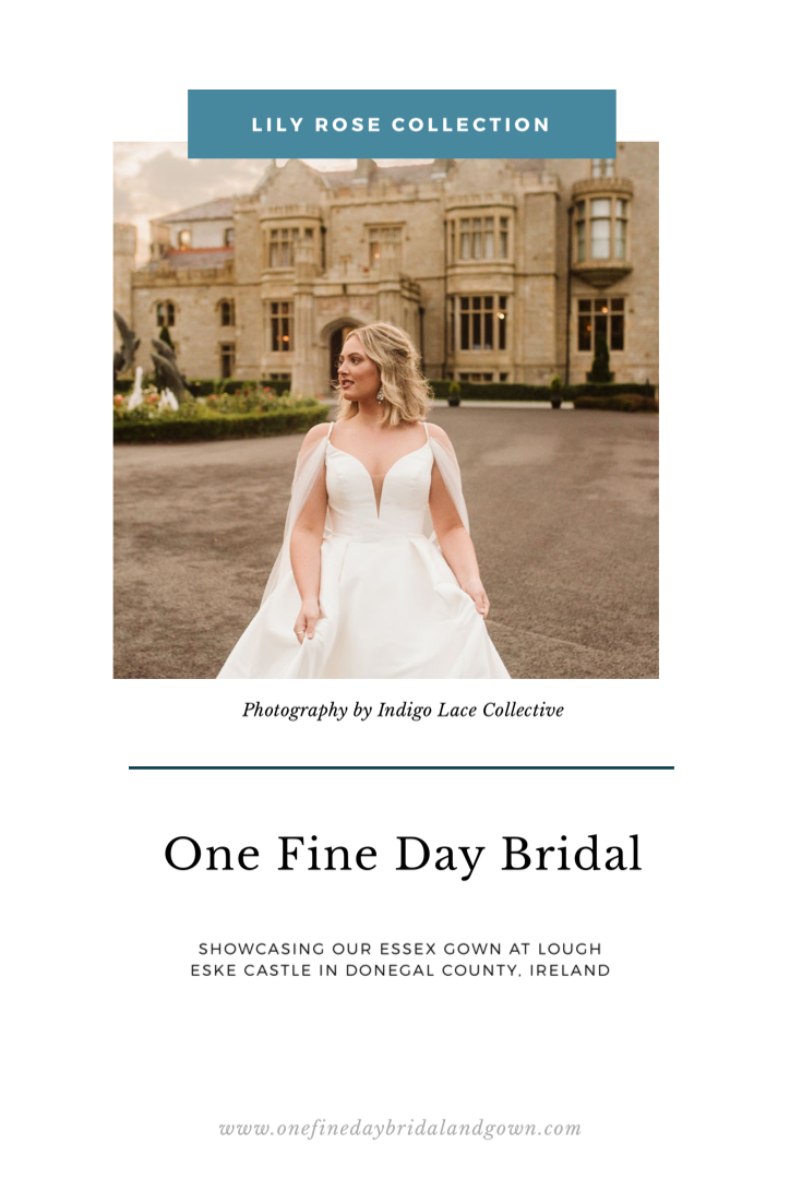 Pinterest cover of Essex gown photographed at Lough Eske Castle in Ireland